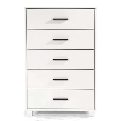 Hivvago Modern Farmhouse Solid Wood 5 Drawer Bedroom Chest In Light Brown Finish In White