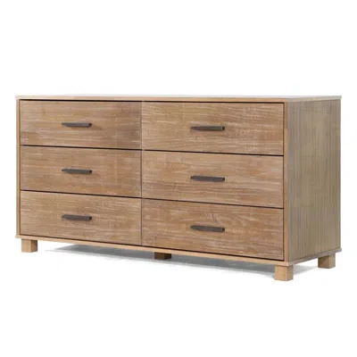 Hivvago Modern Farmhouse Solid Wood 6 Drawer Double Dresser In Light Brown Finish