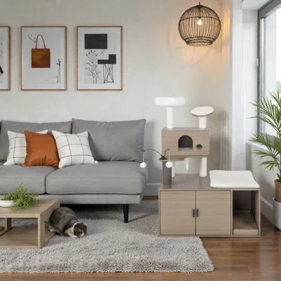 Hivvago Modern Feline Furniture Featuring Enclosed Litter Space And Activity Tower In Gray