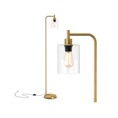 Hivvago Modern Floor Lamp With Hanging Glass Lampshade And Foot Switch-golden