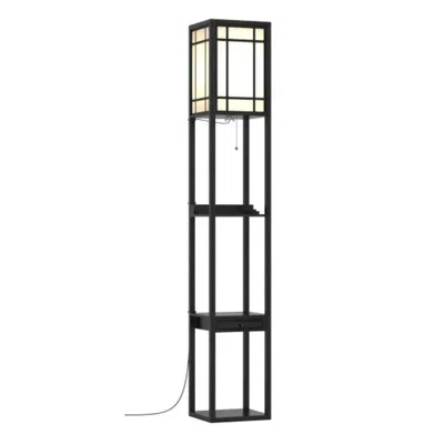 Hivvago Modern Floor Lamp With Shelves And Drawer In Black