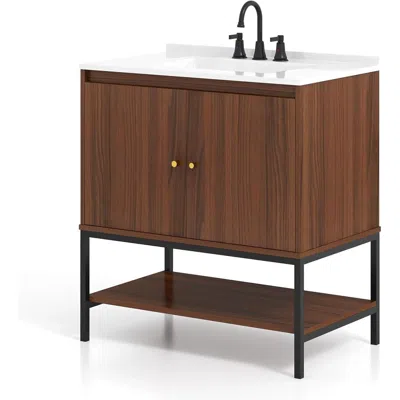 Hivvago Modern Freestanding Bathroom Vanity In Walnut Wood Finish With Sink And Faucet In Brown