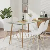 Hivvago Modern Glass Rectangular Dining Table With Metal Legs-natural