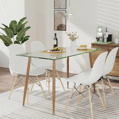 Hivvago Modern Glass Rectangular Dining Table With Metal Legs-natural