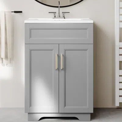 Hivvago Modern Gray Wood Finish Bathroom Vanity With White Ceramic Sink