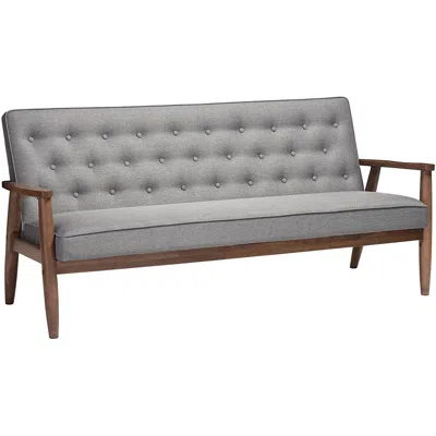 Hivvago Modern Grey Button-tufted Upholstered Sofa With Dark Walnut Wood Finish Frame In Gray