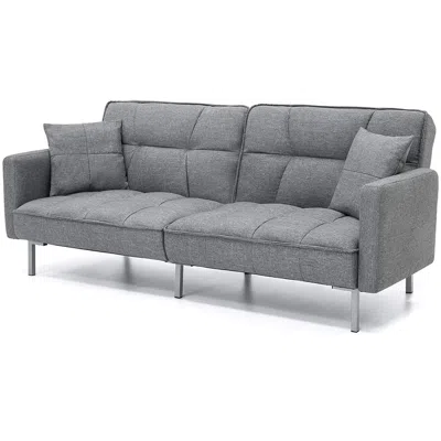 Hivvago Modern Grey Linen Split-back Futon Sofa Bed Couch In Gray