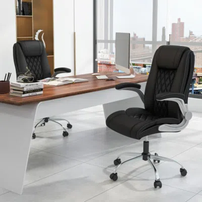Hivvago Modern Height Adjustable Pu Leather Office Chair With Rocking Function-black