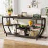 Hivvago Modern Industrial 70-inch Long Narrow Console Sofa Table With Black Wood Shelves In Black