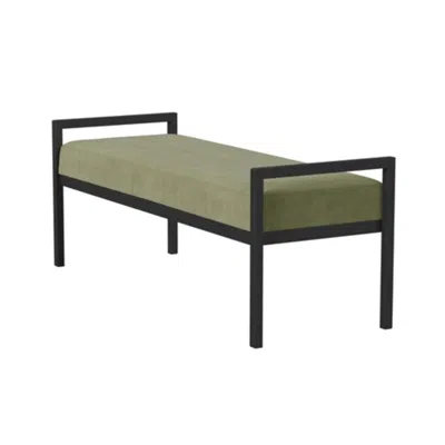 Hivvago Modern Industrial Bed Bench With Black Metal Frame And Sage Green Velvet Cushion