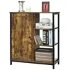 Hivvago Modern Industrial Black Metal Brown Wood Sideboard Buffet Storage Shelf Cabinet In Brown