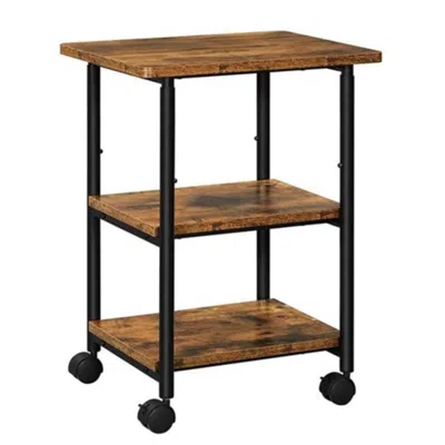 Hivvago Modern Industrial Black Metal Rustic Wood Printer Stand Cart On Locking Casters In Brown