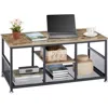 Hivvago Modern Industrial Metal Grey Wood Coffee Table With Bottom Storage Shelves In Multi