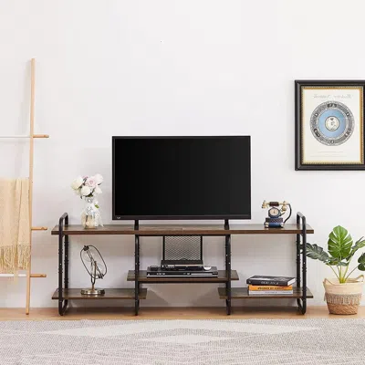 Hivvago Modern Industrial Metal Wood Entertainment Center Tv Stand For Tv Up To 60-inch In Multi