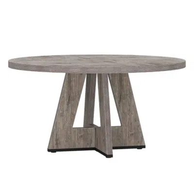Hivvago Modern Kitchen 4-person Circular Dining Table In Grey Wood Finish In Brown