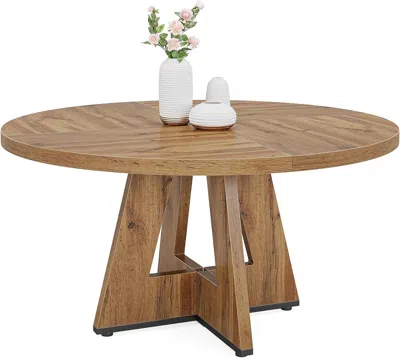 Hivvago Modern Kitchen 4-person Circular Dining Table In Retro Brown Wood Finish