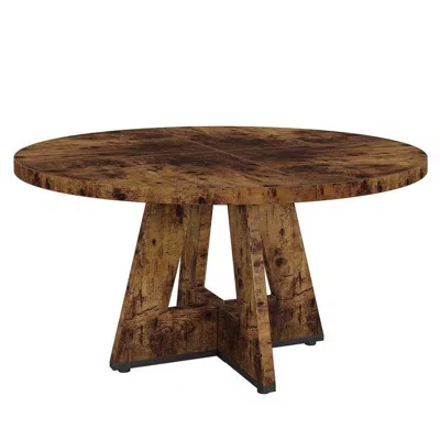 Hivvago Modern Kitchen 4-person Circular Dining Table In Rustic Brown Wood Finish