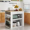 Hivvago Modern Kitchen Island With Rubber Wood Countertop And Storage-white