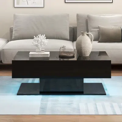 Hivvago Modern Led Coffee Table With 20 Color Led Lights And 2 Storage Drawers-black