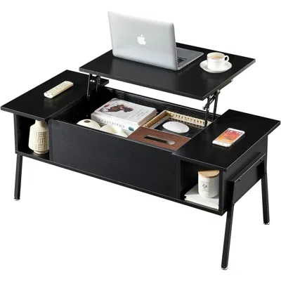 Hivvago Modern Lift-top Coffee Table Laptop Desk With Storage Shelf In Black Wood Finish