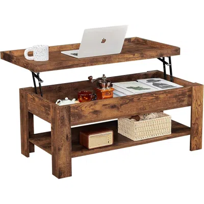 Hivvago Modern Lift Top Coffee Table With Storage Shelf In Brown Wood Finish