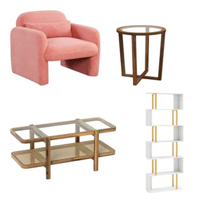 Hivvago Modern Living Room Furniture Set (bookcase + Coffee Table + End Table + Accent Chair) In Multi