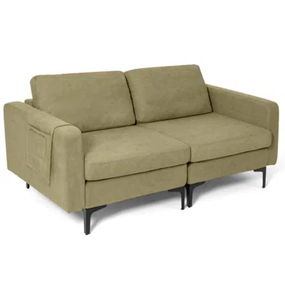 Hivvago Modern Loveseat Sofa Couch With Side Storage Pocket And Sponged Padded Seat Cushions-green