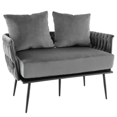 Hivvago Modern Loveseat Sofa Upholstered Dutch Velvet Sofa Couch-gray