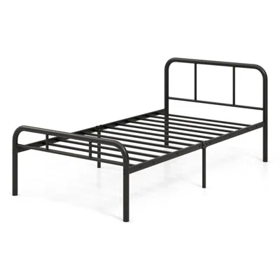 Hivvago Modern Metal Bed Frame With Curved Headboard And Footboard-twin Size In Black