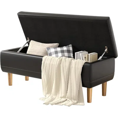Hivvago Modern Mid-century Black Faux Leather End Of Bed Storage Bench Ottoman