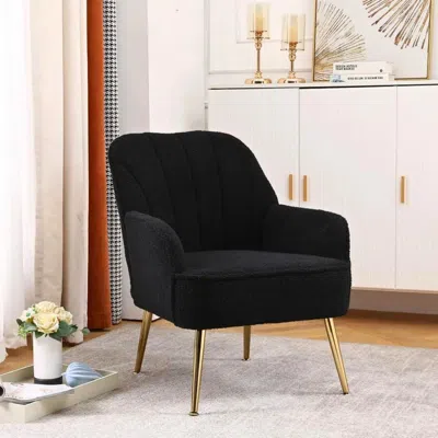 Hivvago Modern Mid Century Chair Velvet Sherpa Armchair For Living Room Bedroom Office Easy Assemble