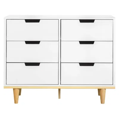 Hivvago Modern Mid-century Style 6-drawer Double Dresser In White Natural Wood Finish