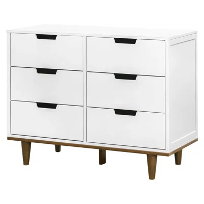 Hivvago Modern Mid-century Style 6-drawer Double Dresser In White Walnut Wood Finish