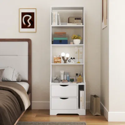Hivvago Modern Night Stand With Storage Drawers And Bookshelf