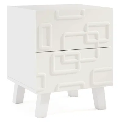 Hivvago Modern Nightstand Side Table With Drawers And 3d Geometric Patterns