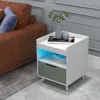 Hivvago Modern Nightstand With Led Lights Sliding Drawer And Open Compartment-white