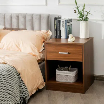 Hivvago Modern Nightstand With Storage Drawer And Cabinet-brown