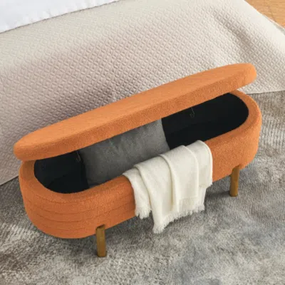 Hivvago Modern Orange Ottoman Storage Bench Stylish Oval Design