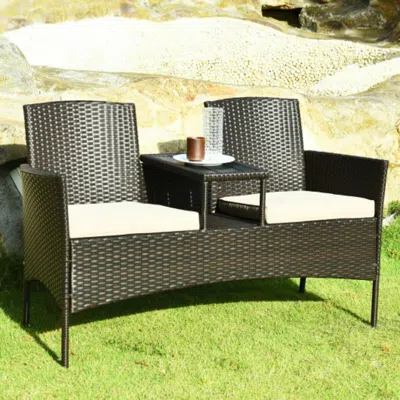 Hivvago Modern Patio Conversation Set With Built-in Coffee Table And Cushions -turquoise