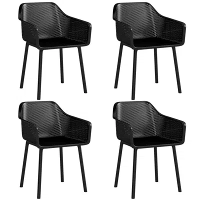 Hivvago Modern Plastic Dining Chairs Set Of 4 Kitchen Armchairs With Breathable Mesh Backrest In Gray