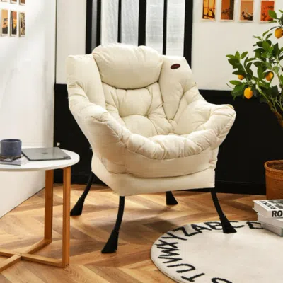 Hivvago Modern Polyester Fabric Lazy Chair With Steel Frame And Side Pocket-beige