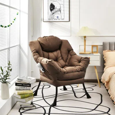 Hivvago Modern Polyester Fabric Lazy Chair With Steel Frame And Side Pocket-brown