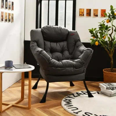 Hivvago Modern Polyester Fabric Lazy Chair With Steel Frame And Side Pocket-gray