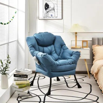Hivvago Modern Polyester Fabric Lazy Chair With Steel Frame And Side Pocket-navy