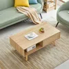 Hivvago Modern Rattan Coffee Table With Sliding Storage Door In Natural Finish
