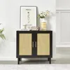 Hivvago Modern Rattan Storage Cabinet With Adjustable Shelves In Black