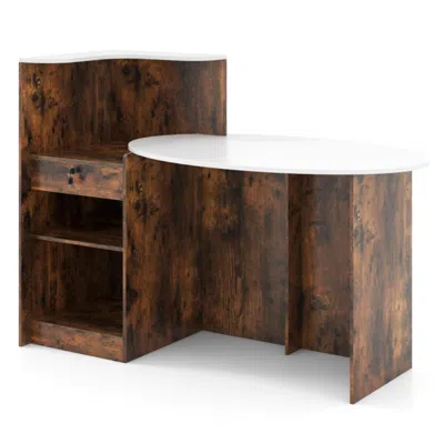 Hivvago Modern Reception Desk Front Counter Desk With Oval Tabletop-rustic Brown