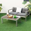 Hivvago Modern Rectangular Patio Coffee Table With Plastic Wood Tabletop And Rustproof Aluminum Frame-gray