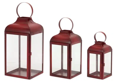 Hivvago Modern Red Metal Lantern (set Of 3)