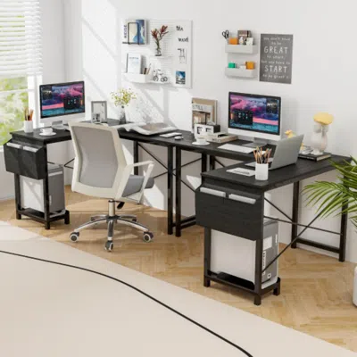 Hivvago Modern Reversible Computer Desk With Storage Pocket And Cpu Stand For Working Writing Gaming-dark Gr